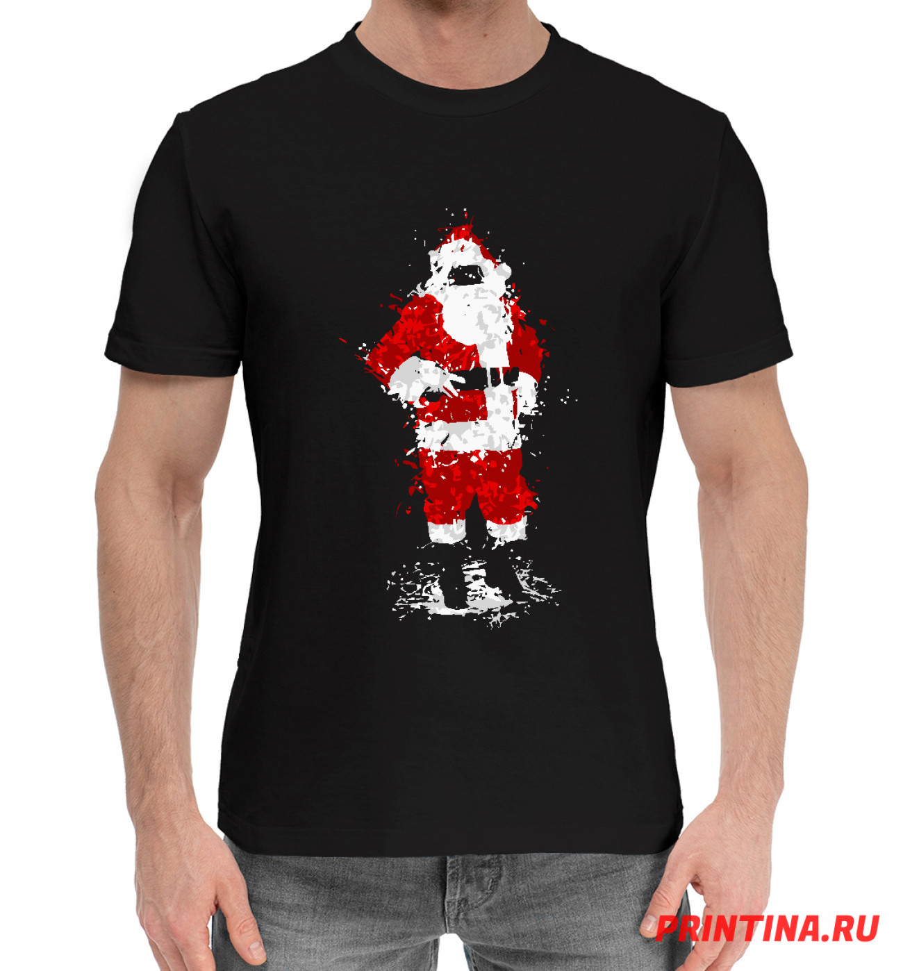 Мужская Хлопковая футболка Санта, артикул: DMZ-255995-hfu-2