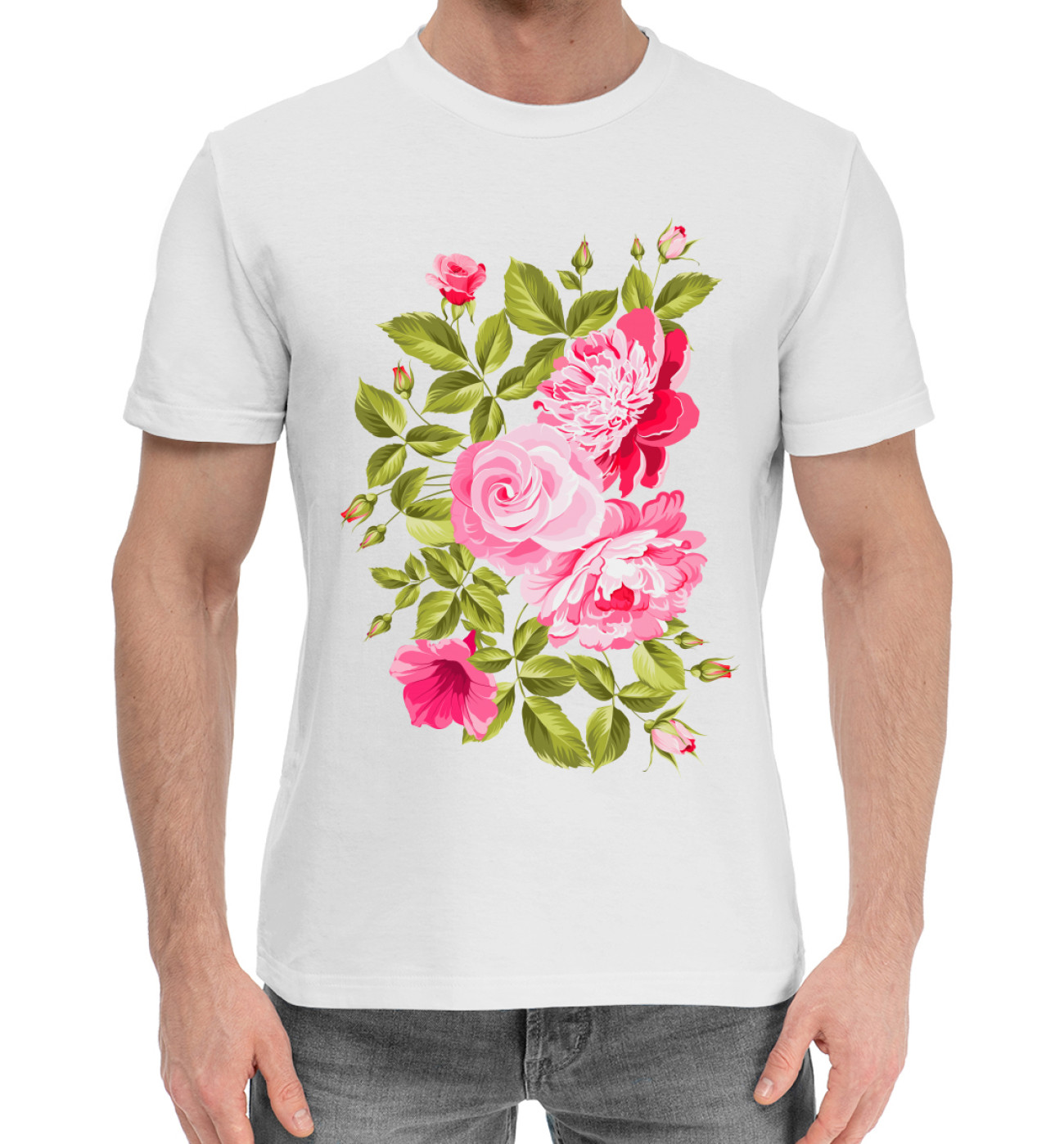 Мужская Хлопковая футболка Розы и пионы, артикул: LET-474451-hfu-2