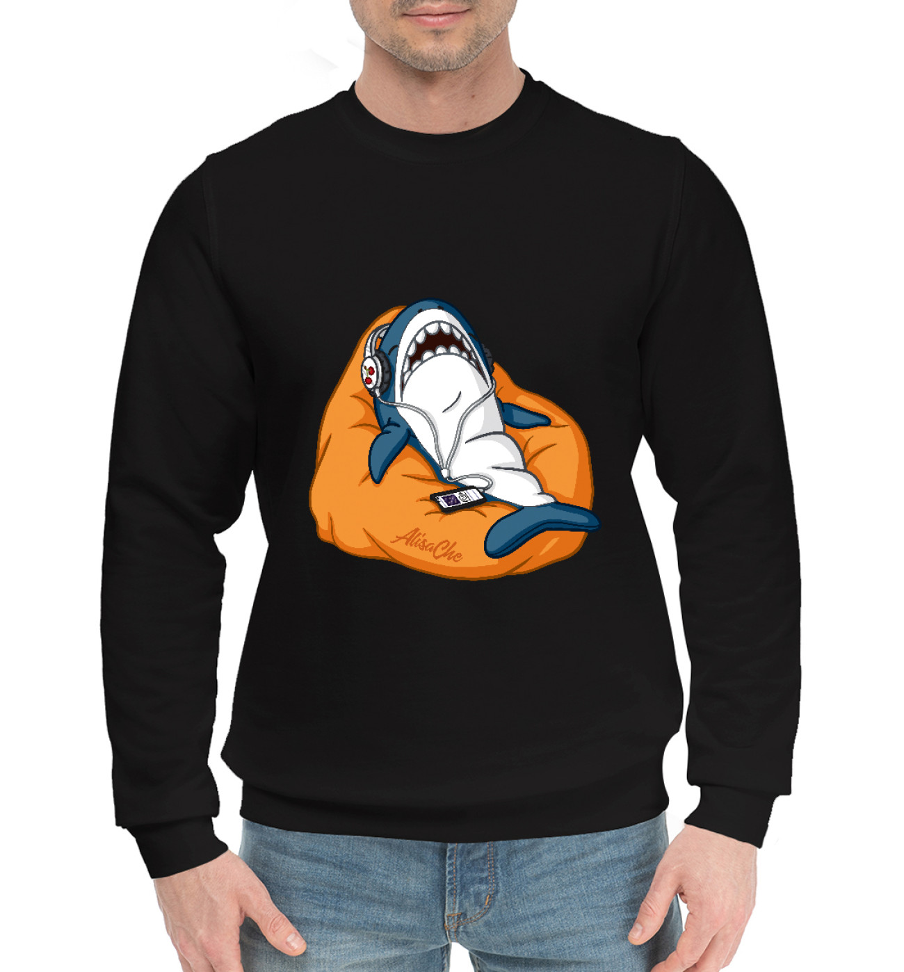 Мужской Хлопковый свитшот Акула оранжевая, артикул: BLO-190137-hsw-2