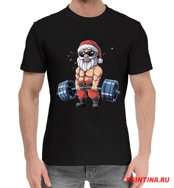 Мужская Хлопковая футболка Power Santa, артикул: DMZ-674916-hfu-2