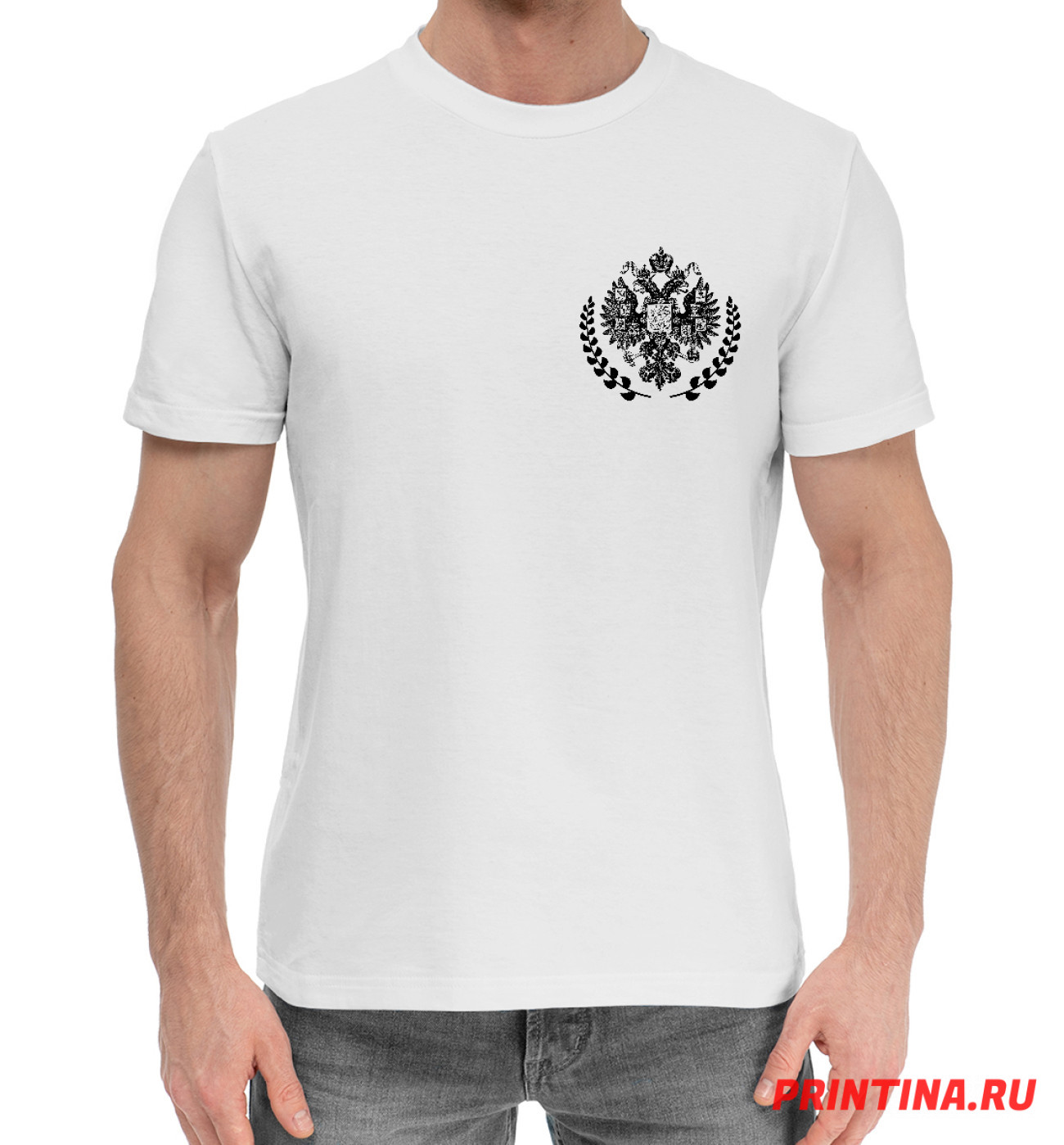 Мужская Хлопковая футболка Российская Империя - Герб, артикул: SRF-407404-hfu-2